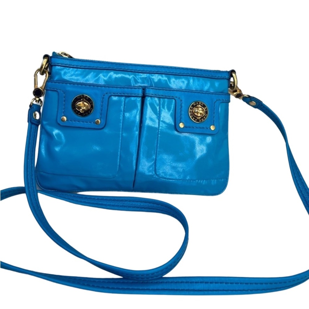 Marc by Marc Jacobs Blue Aqua Cerulean Patent Leather Small Crossbody Bag Gold